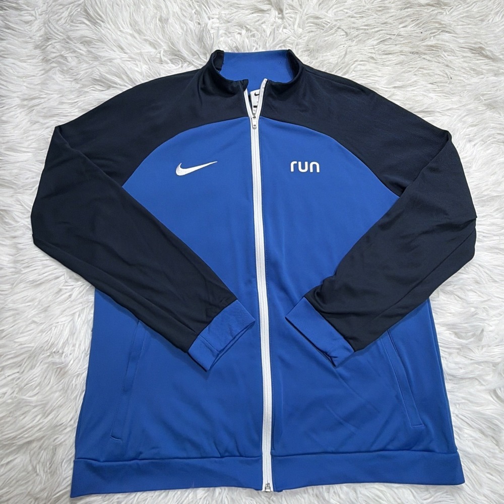 NIKE Running Track Jacket Women's Large Slim Fit Blue Full Zip Pockets‎